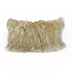 Soft Tibetan lamb fur pillow with luxurious microsuede backing and natural wool texture