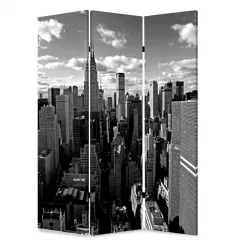 1" X 48" X 72" Multi Color Wood Canvas New York Skyline  Screen