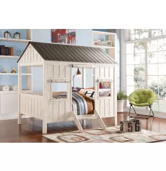 84" X 59" X 77" Weathered White And Washed Gray Cottage Full Bed