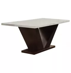 65" Contemporary White Marble And Walnut Dining Table