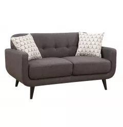 61" Charcoal And Black Loveseat and Toss Pillows