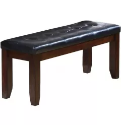 48" Black and Espresso Upholstered Faux Leather Bench