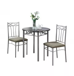 64" X 64" X 102" Cappuccinowithsilver  Metal  3Pcs Dining Set