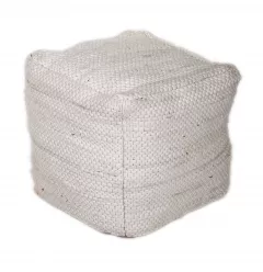 Chic chunky white textured pouf with beige pattern in fashion accessory style