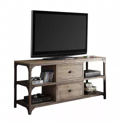 60" X 20" X 30" Weathered Oak And Antique Silver TV Stand