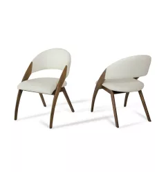 31" Walnut Wood And Cream Leatherette Dining Chair
