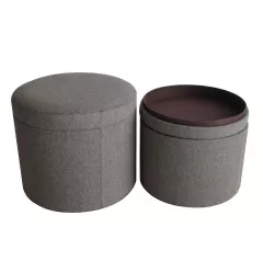 1" Gray Faux Leather Round Storage