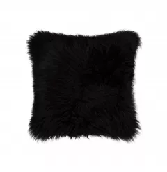 Contemporary Square Black New Zealand Sheepskin Accent Pillow