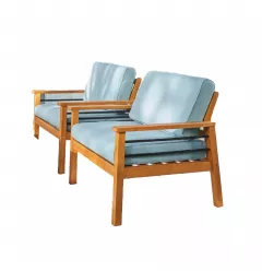 Natural Wood Outdoor Armchair with Aqua Cushion