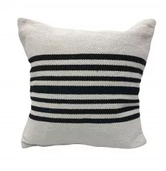 22" X 22" Black and White Striped Cotton Zippered Pillow