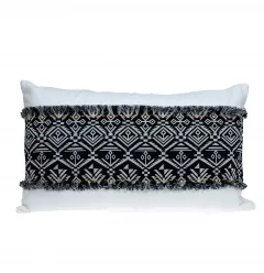 Black and white patched throw pillow with pattern design