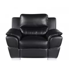 Black silver leather match arm chair with comfortable armrests and hardwood flooring