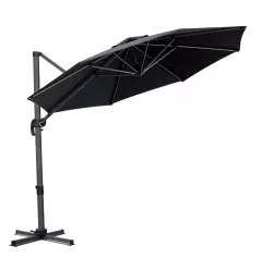 10' Black Polyester Round Tilt Cantilever Patio Umbrella With Stand