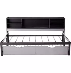 Steel Twin Black and Silver Bed With Trundle