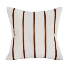 20" X 20" Brown and Ivory Striped Faux Leather Zippered Pillow