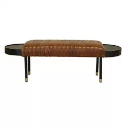Warm brown leather solid wood bench for outdoor furniture