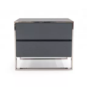 Modern Gray and Stainless Steel Nightstand With Two Drawers
