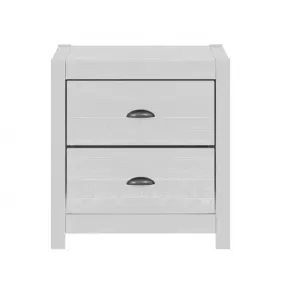 24" White Distressed Solid Wood Two Drawer Nightstand