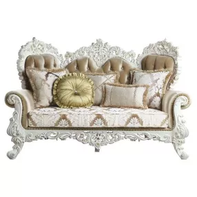 78" Brown And White Loveseat and Toss Pillows