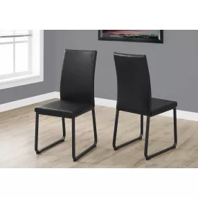 Two 38" Black Faux Leather And Metal Dining Chairs