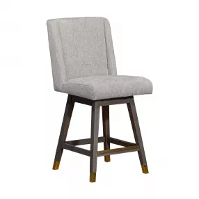 26" Mocha And Gray Solid Wood Swivel Bar Chair