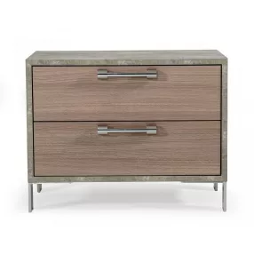 20" Brown Oak and Gray Two Drawer Nightstand