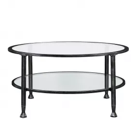 36" Black Glass And Metal Round Coffee Table