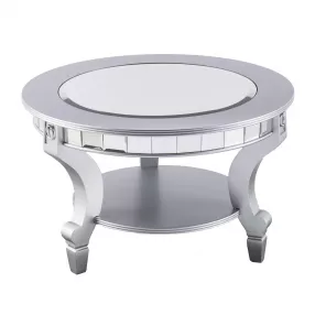 29" Silver Mirrored And Metal Round Mirrored Coffee Table
