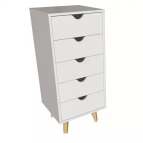 16" White Solid Wood Five Drawer Lingerie Chest