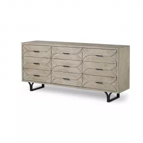 Light Brown And White Solid Mango Wood Finish Sideboard With 9 Drawers