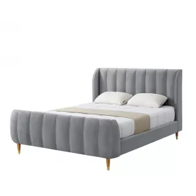 Gray Solid Wood Queen Tufted Upholstered Velvet Bed