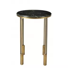 23" Gold And Black Marble And Iron Round End Table
