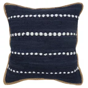 20" X 20" Blue and Beige Striped Cotton Blend Zippered Pillow