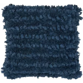 Dark blue cotton blend shag pillow with woolen pattern and artistic electric blue accents