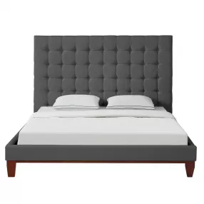 Gray Solid Wood Queen Tufted Upholstered Linen Bed