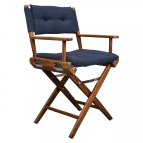 Navy Blue And Brown Solid Wood Director Chair With Navy Blue Cushion