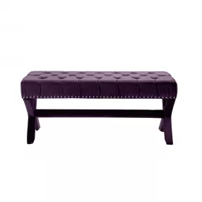 45" Plum And Purple Upholstered Velvet Bench