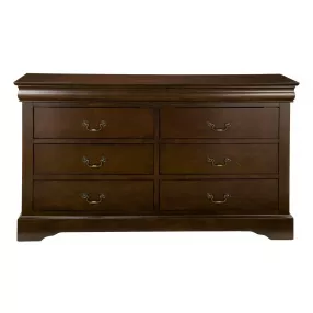 60" Brown Solid Wood Six Drawer Double Dresser