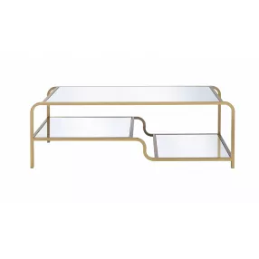 52" X 24" X 18" Gold And Clear Glass Metal Coffee Table