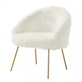28" White And Gold Faux Fur Arm Chair
