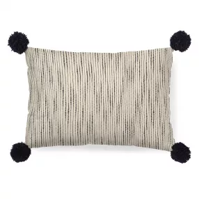 Beige And Midnight Pom Pom Lumbar Accent Pillow Cover