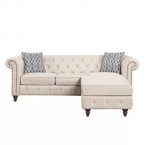 Beige Linen L Shaped Sofa and Chaise