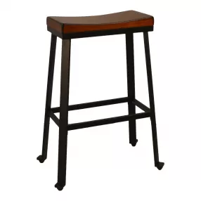 30" Chestnut And Black Steel Backless Bar Height Bar Chair