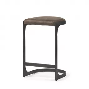 29" Brown Leather And Iron Backless Bar Chair
