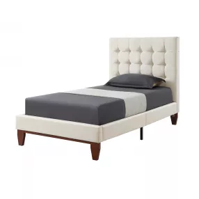 Beige Solid Wood Full Tufted Upholstered Linen Bed