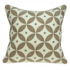 White accent pillow cover with poly insert featuring beige pattern and brown tints
