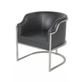 Charcoal Genuine Leather and Stainless Curved Back Dining or Side Chair