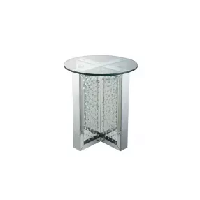 23" Clear Glass And Mirrored Round End Table With Drawer