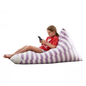 35" Purple and White Microfiber Specialty Striped Pouf Cover