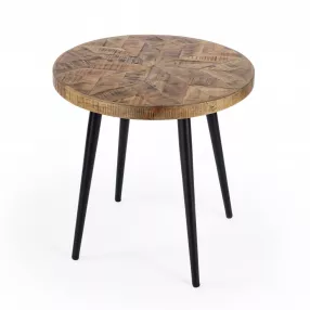 24" Brown Solid Wood and Black Round End Table